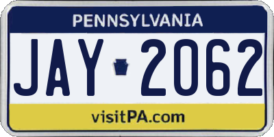 PA license plate JAY2062