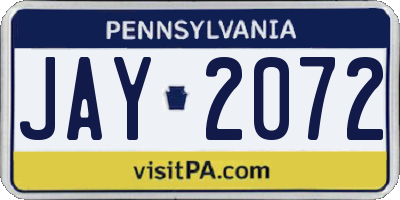 PA license plate JAY2072
