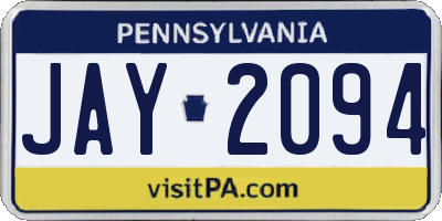 PA license plate JAY2094