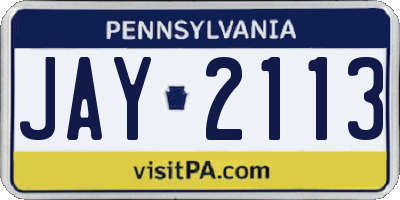 PA license plate JAY2113