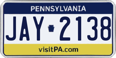 PA license plate JAY2138