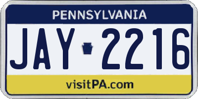 PA license plate JAY2216