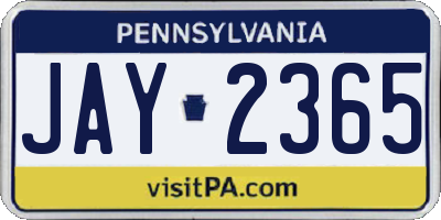 PA license plate JAY2365