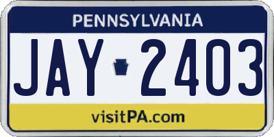 PA license plate JAY2403