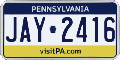 PA license plate JAY2416