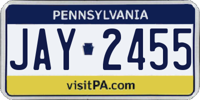 PA license plate JAY2455