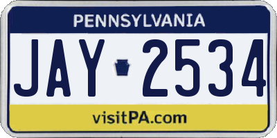 PA license plate JAY2534