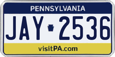 PA license plate JAY2536