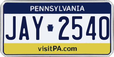 PA license plate JAY2540