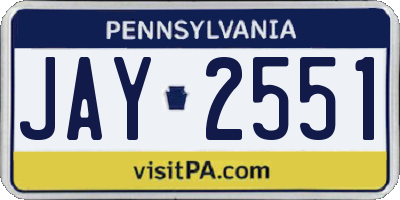 PA license plate JAY2551