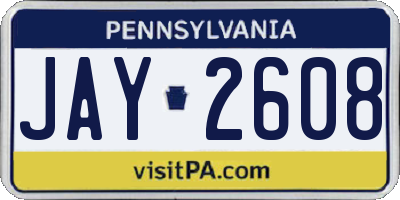 PA license plate JAY2608