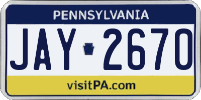 PA license plate JAY2670