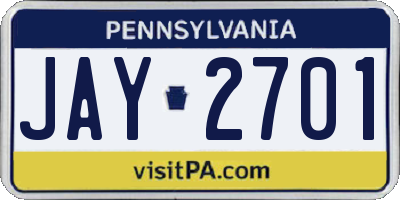 PA license plate JAY2701