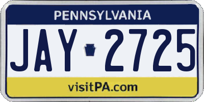 PA license plate JAY2725