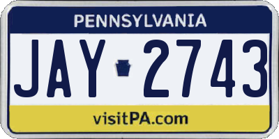 PA license plate JAY2743