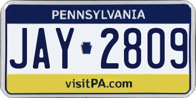 PA license plate JAY2809