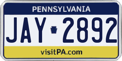 PA license plate JAY2892
