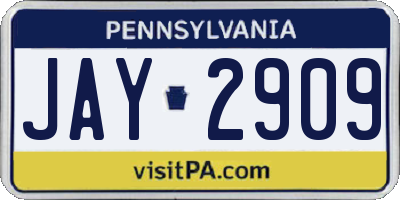 PA license plate JAY2909