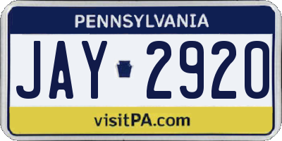 PA license plate JAY2920