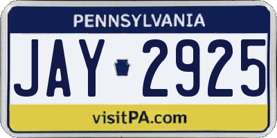 PA license plate JAY2925