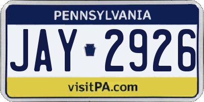 PA license plate JAY2926
