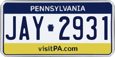PA license plate JAY2931