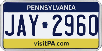 PA license plate JAY2960