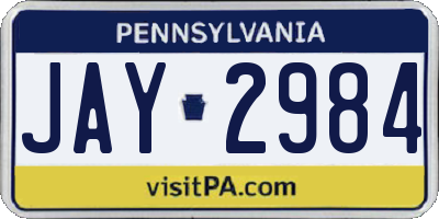 PA license plate JAY2984