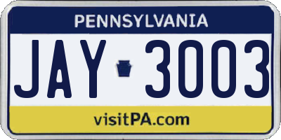 PA license plate JAY3003