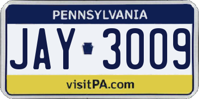 PA license plate JAY3009