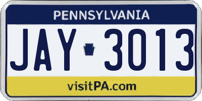 PA license plate JAY3013