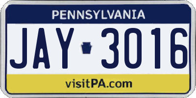 PA license plate JAY3016