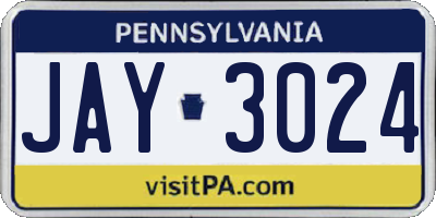 PA license plate JAY3024
