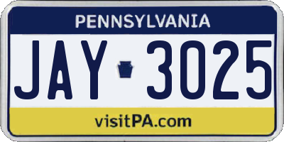 PA license plate JAY3025