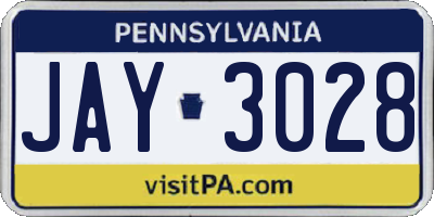 PA license plate JAY3028