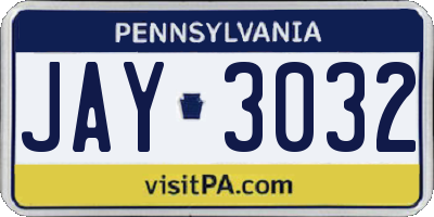 PA license plate JAY3032