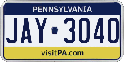 PA license plate JAY3040