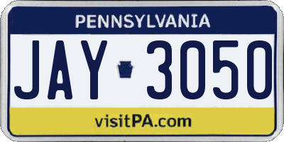 PA license plate JAY3050