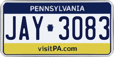 PA license plate JAY3083