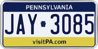 PA license plate JAY3085