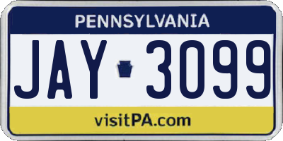 PA license plate JAY3099