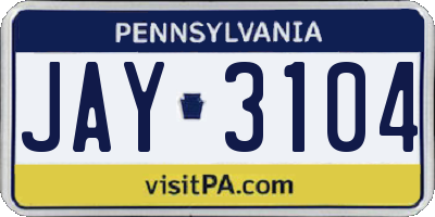 PA license plate JAY3104