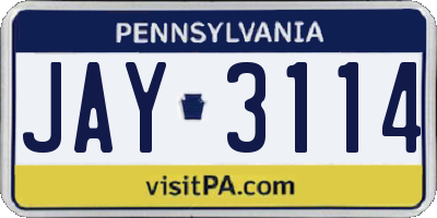 PA license plate JAY3114