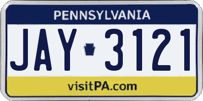 PA license plate JAY3121