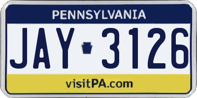 PA license plate JAY3126