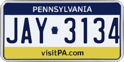 PA license plate JAY3134