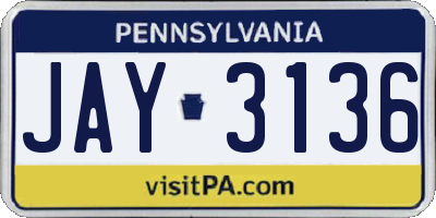 PA license plate JAY3136