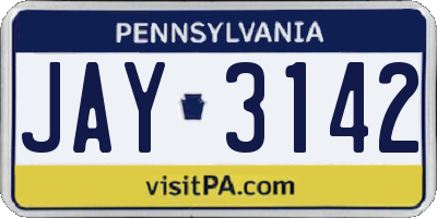 PA license plate JAY3142