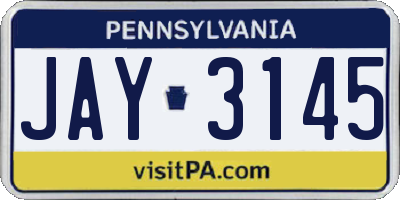 PA license plate JAY3145