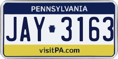 PA license plate JAY3163